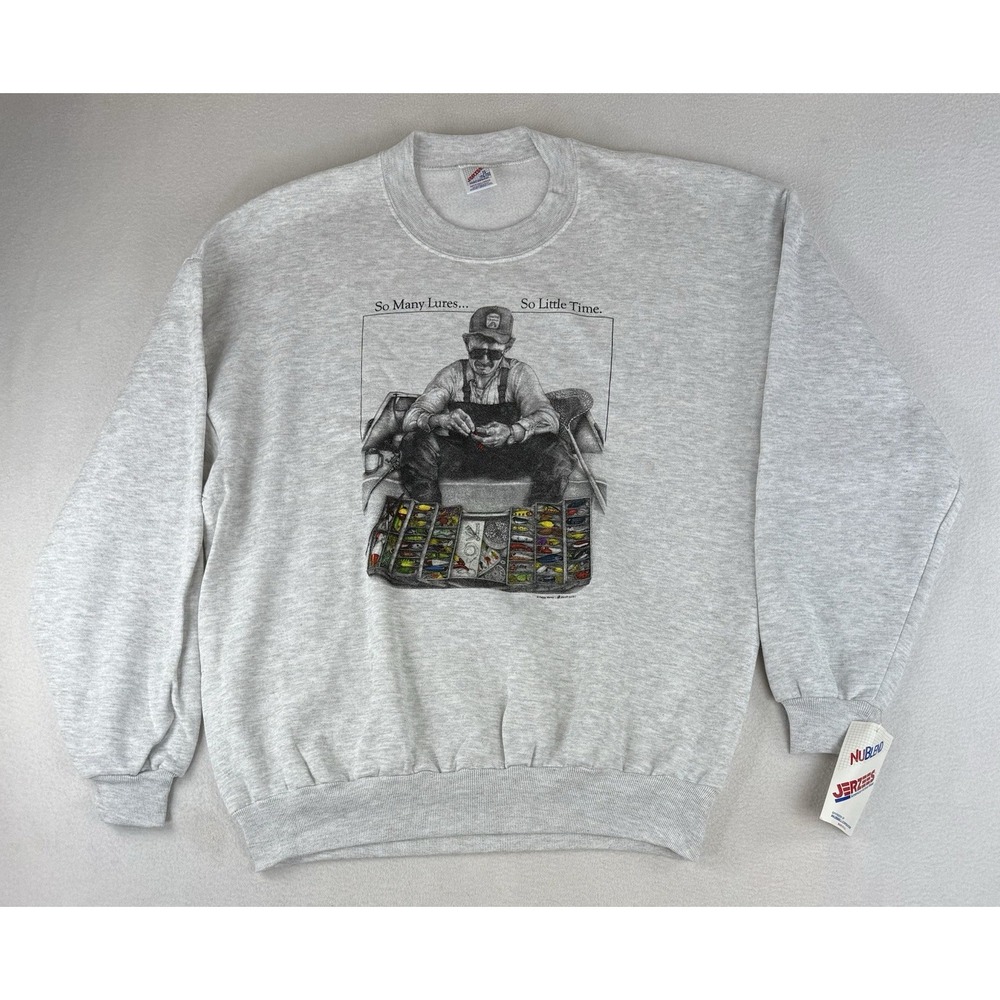 VTG. Jerzees Peggy Murray Crewneck 2XL So Many Lures So Little‎ Time USA NOS